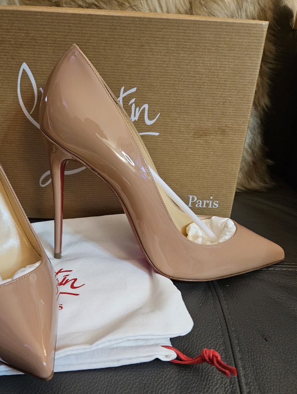 Christian Louboutin Nude Patent Stiletto Pointed-Toe Pumps